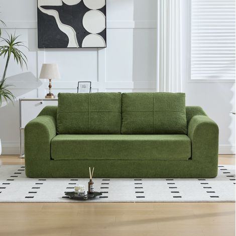 Divano letto 2 in 1 pieghevole in tessuto verde OKMYHOME (1/5)