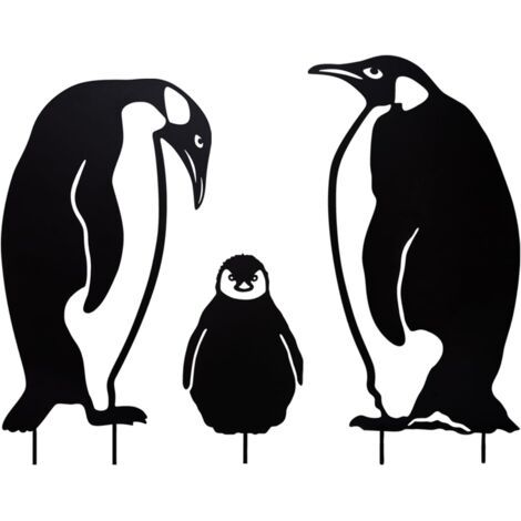 Ensemble de 3, jardin iron Art Penguins famille, jardin décoration créative évidée métal animal herbe Inserts (1/5)