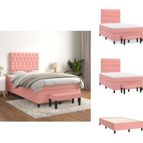 Sommier à lattes de lit avec matelas Rose 120x200 cm Velours - Lit Double - Lit Capitonné - Lit Velours - Lit Design - Literie (1/5)