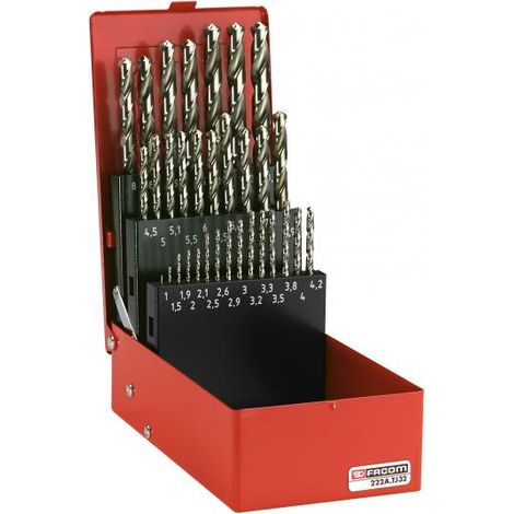 Facom – Jeu de 32 forets à métaux pour perceuse – Tailles 1-10,5 mm – Pour acier jusqu'à 800 MPA – 20 forets de 1 à 10,5 mm (1/3)