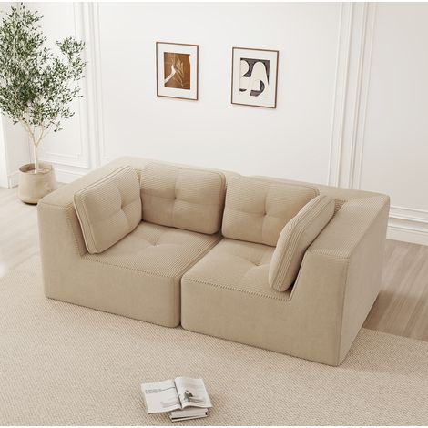 Divano angolare modulare configurabile a 2 posti in velluto a coste beige (1/5)