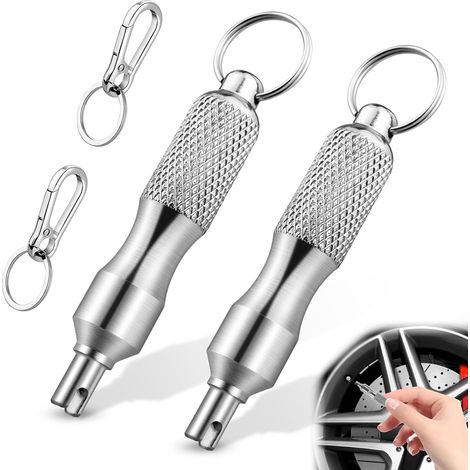 2 Pièces Démontage de Valve, 5.2cm Demonte Obus Clés de Valve de Vélo pour Vélos, Voitures, Motos, Camions avec 2 Porte Clés Retrait de Noyau (1/5)