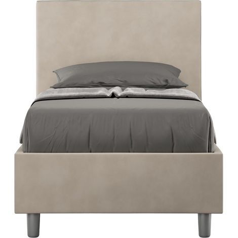 Letto Singolo rivestito in Microfibra - ADELE - Colore: Sabbia - Dimensione Rete: 80x200 - Tipologia Letto: Senza Rete