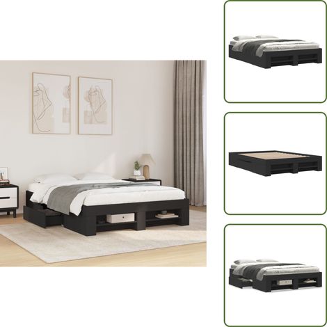 vidaXL Estructura de cama madera de ingeniería negra 135x190 cm (1/5)