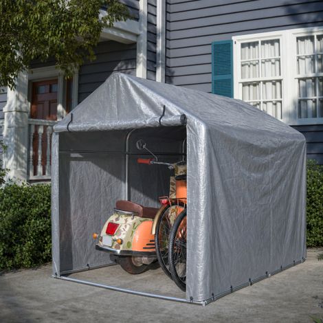 Garage à Vélos, 160 x 220 x 165 cm, avec Rideau Roulant, Imperméable, Montage sans Outil, 8 Piquets, Gris (1/5)