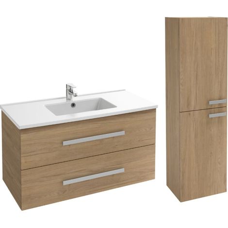 Meuble vasque 100 cm JACOB DELAFON Ola up + colonne de salle de bain chêne (1/3)