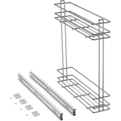 Carrello portabottiglie estraibile per basi cucina, modulo 150 mm, montaggio laterale, finitura cromata, acciaio (1/4)