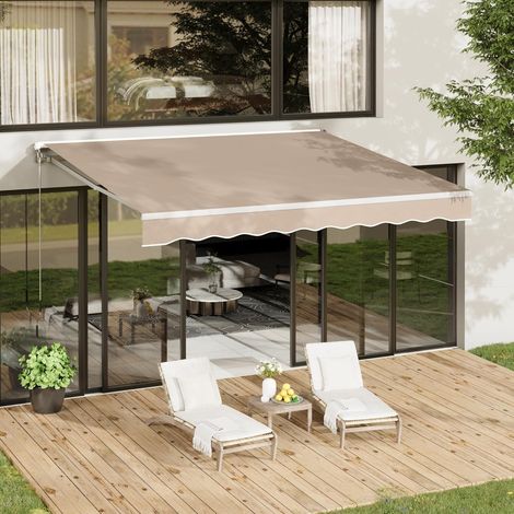 YODOLLA 4 × 3m Outdoor Retractable Manual Awning, Patio DIY Folding Awning with Hand Crank, Beige (1/5)