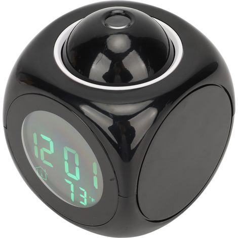 Réveil projecteur LED avec affichage numérique, minuterie vocale, horloge projetable noire avec câble USB (1/5)