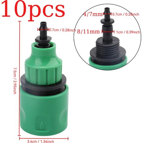 (Lot de 10) Raccord rapide pour tuyau d'arrosage en plastique 4/7 mm - 8/11 mm, adaptateur d'irrigation, outils pour irrigation goutte à goutte (1/5)