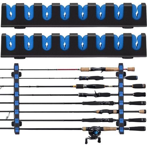 1 Paire Support Canne à Pêche Mural, ABS, 8 Canne, Ajustable, Garage Bateau (1/5)