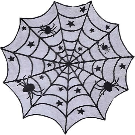 Nappe en dentelle d'Halloween, nappe en fibre de polyester motif toile d'araignée, nappe en dentelle noire, décoration d'Halloween pour salle à manger/rideaux/cheminée/porte/lampes (1/5)