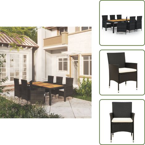 Cuscini in polyrattan - vidaXL Set da Pranzo da Giardino 7 pz con Cuscini in Polyrattan Nero - Arredamento da esterno