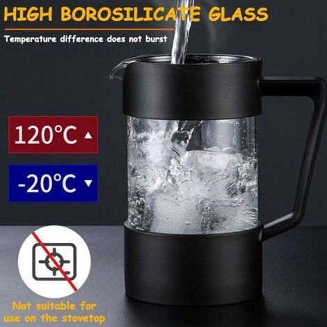 Cafetière Piston - 1000 ml - Verre Borosilicate - Noir - Pour Café Thé Jus - 1 Pièce (1/5)