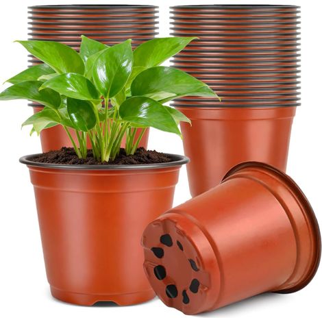 50Pièces 15CM Pot pour Semis,Pot de Fleurs Plastique Plante Exterieur,Pot Rempotage,Godets pour Semis Tomates,Brun (1/5)