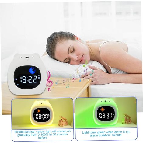 Sveglia per bambini con funzione di addestramento al sonno, sveglia da comodino con luce notturna, orologi digitali ricaricabili per bambine e bambini, orso (1/4)
