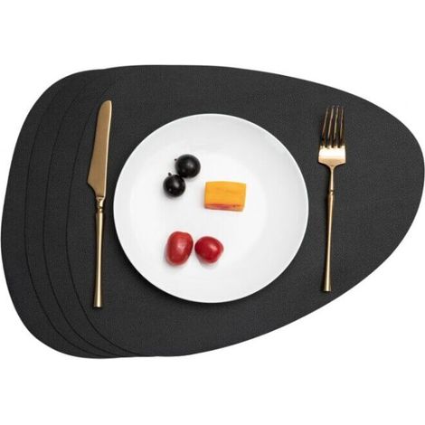 Set de Table en Cuir , Set de Table Antidérapant Double Face Set de TableLavable Imperméables Set Table , Set De Table Plastique (Noir, Lot de 4) (1/4)