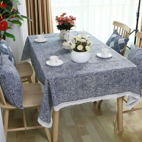 Rechteckige Tischdecke im japanischen Stil aus Baumwoll-Leinen-Mischgewebe mit Wellenmuster für Zuhause, Couchtisch, Picknick im Freien, Fotohintergrund, Wellenmuster B, 60 x 60 cm (1/3)