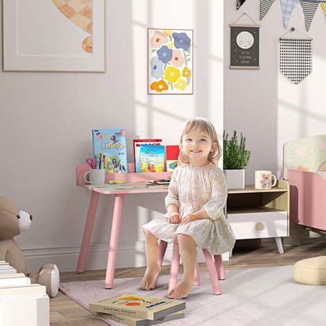Ensemble table et chaise enfant table pour enfant avec chaise avec porte-livres motifs d'ours pour enfants 3-8 ans rose (1/5)