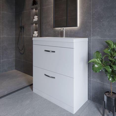 Nuie Athena Gloss White 800mm 2 Drawer Vanity Unit and Thin Edge Ceramic Basin - ATH055D (1/5)