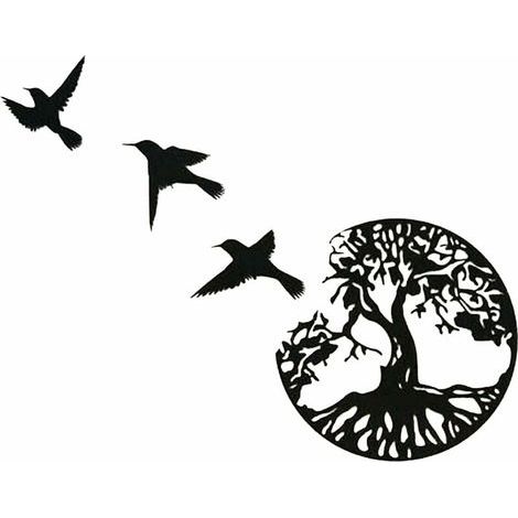 Art Mural en Métal Arbre De Vie avec Oiseaux Déco Noir - 28CM/11.02in Décoration Murale Arbre De Vie Deco Metal Murale Moderne Signe De ​ Arbre en Métal Décoration D'intérieur (1/5)