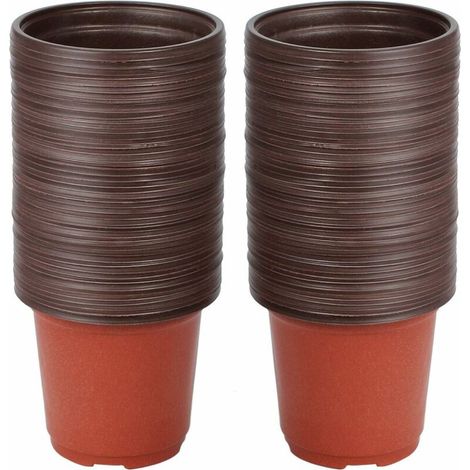 Petits pots de fleurs, 100 pots de semis/pépinière en plastique réutilisables, pots ronds pour plantes d'intérieur et de jardin. (1/5)