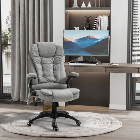 Chaise de bureau massante chauffante ergonomique, réglable en hauteur, inclinable à 130°, pivotante 360°, 6 points de massage, gris, pour bureau confortable  CHICFURN (1/5)