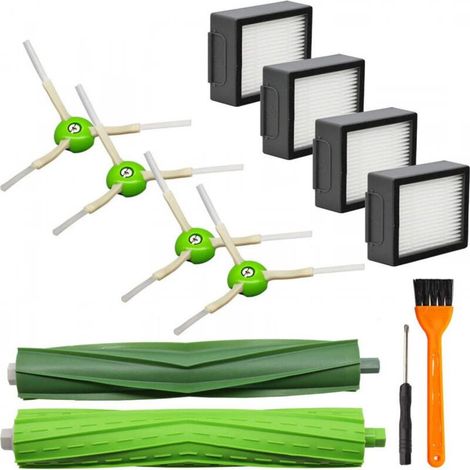 Pièces de rechange iRobot Roomba séries E et I Accessoires iRobot Roomba i7 i6 i3 E5 E6, 4 filtres, 4 brosses latérales, 1 paire de brosses d'aspirateur en silicone, un petit tournevis (1/5)
