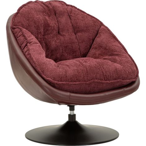 Poltrona girevole bordeaux con base in ferro nero (1/5)
