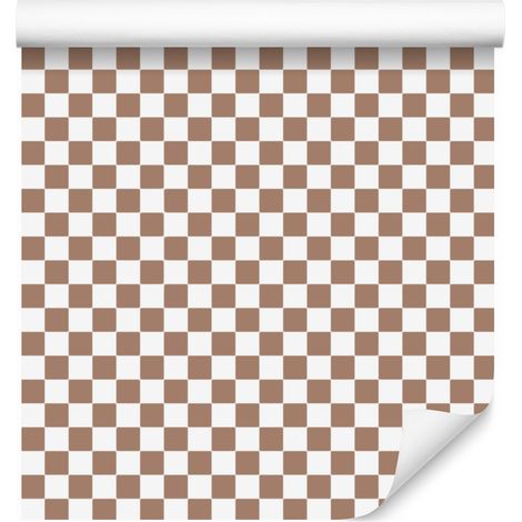 Papier peint à damier beige, blanc et orange pour salon et chambre 50x1000 cm (1/5)