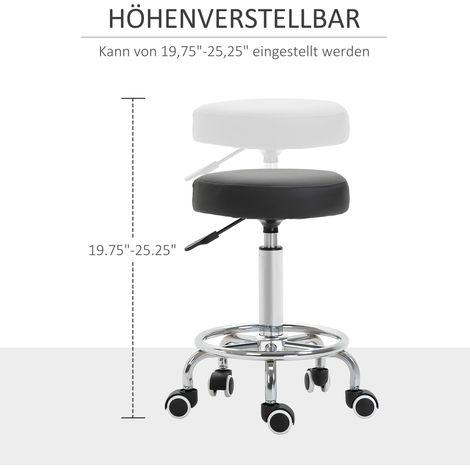 Pouf de salon réglable en hauteur, similicuir noir, charge max 110 kg, diamètre 42 x hauteur 50-64 cm (1/5)