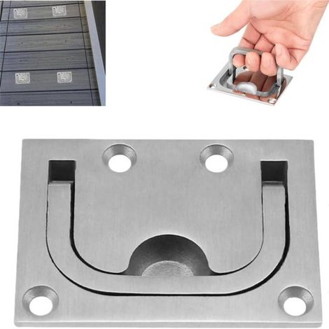 pezzo - Anello di chiusura per portello e maniglia di bloccaggio del pavimento in acciaio inox integrato, 76x56 mm - Argento - Per imbarcazioni (1/4)
