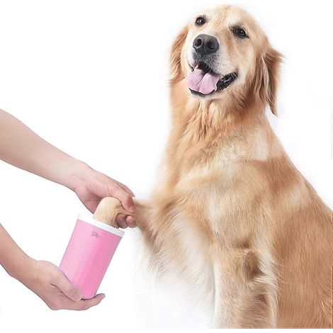 Brosse de nettoyage de pattes portable en silicone souple pour chiens, chats et chiots, avec gobelet et fonction massage des pattes. (1/4)