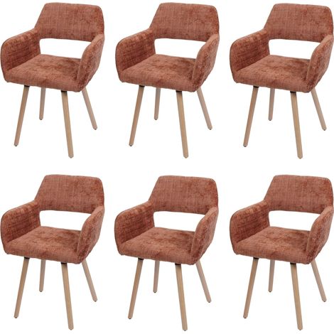 6er-Set Esszimmerstuhl HHG-867 II, Küchenstuhl Polsterstuhl, Holz Stoff/Textil Chenille (465g/m²) MVG terrakotta