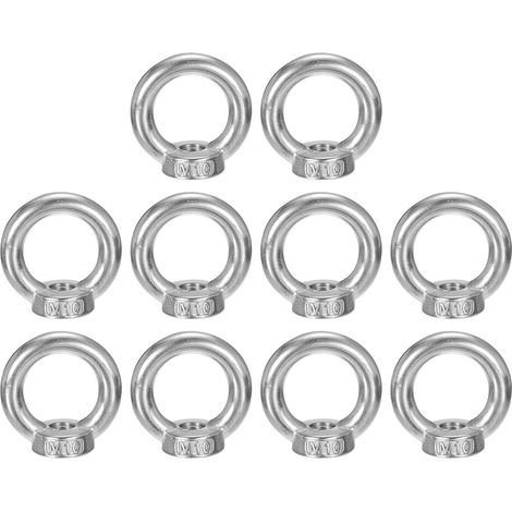 Écrous à œil de levage M10-1,5x42mm, lot de 10, acier inoxydable 304, forme ronde, filetage femelle, fixation robuste pour bricolage, cordage et accrochage (1/5)