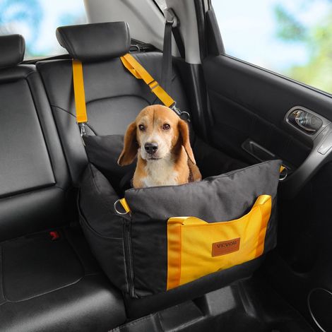 Siège d'auto pour chiens petits 11 kg, siège rehausseur imperméable pour chien, poignées latérales, poche de rangement, laisse à clipser, rembourrage coton PP, lit pour animal de compagnie, noir (1/5)