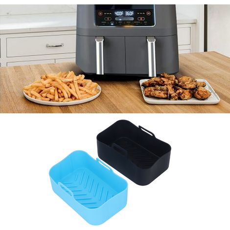 Lot de 2 paniers de rechange antiadhésifs en silicone pour friteuse Ninja DZ201 Foodi 8QT (bleu et noir). (1/5)