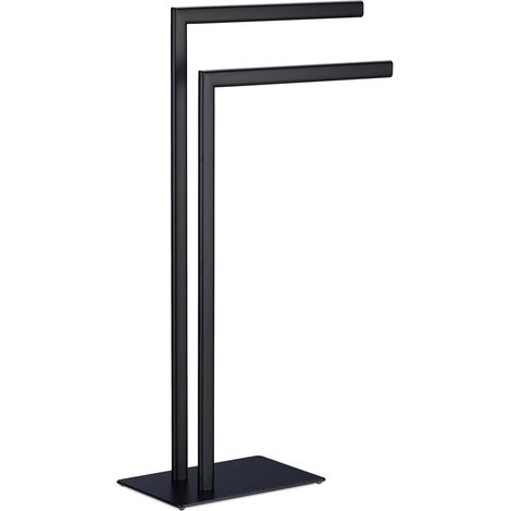 Portasciugamani da terra design moderno bagno 2 barre in acciaio nero 130008434