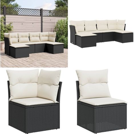 Salon de jardin 6 pcs avec coussins noir résine tressée - Salon De Jardin - Canapé Extérieur - Meuble De Jardin - Ensemble Salon De Jardin - Set De Canapés - Home & Living (1/5)