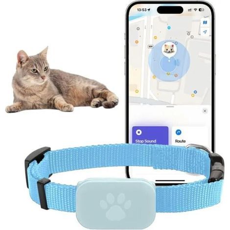 GPS Cat/Dog Tracker Collar, for Apple Find (Compatible with iOS/Android) Blue (1/2)