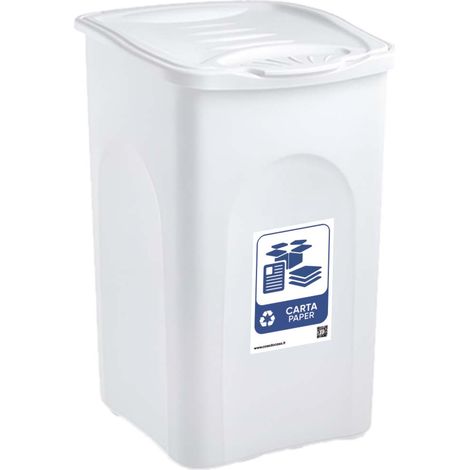 Bidone bianco 50LT con Coperchio + etichetta CARTA per la Raccolta Differenziata Pattumiera Cestino contenitore multiuso (1/4)