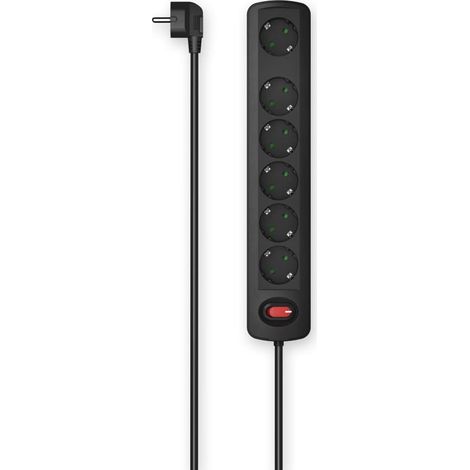 Multiprise 6 Prises Terre Interrupteur Accroches Murales 16A 3680W Prise Multiple Rallonge Electrique 1.5m Securité Enfant Gestion Câbles Bloc 5+1Prises Type F Schuko Compatible France Noir (1/3)