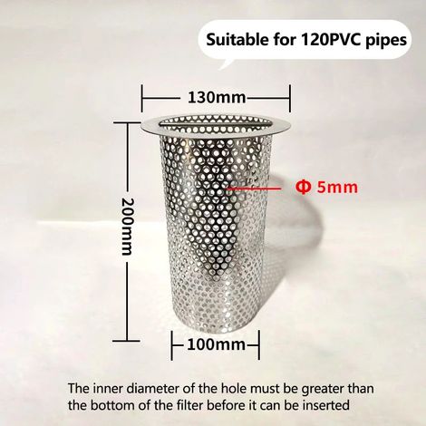 (120-20) Grande bonde de fond de baignoire extérieure en acier inoxydable, filtre à tamis épais soudé manuellement, sur mesure. (1/4)