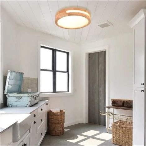 Yowei Moderne Plafonnier LED,Plafonnier en Bois Rond Luminaire Naturelle Lampe de Plafonde Industriel pour Salon (1/4)