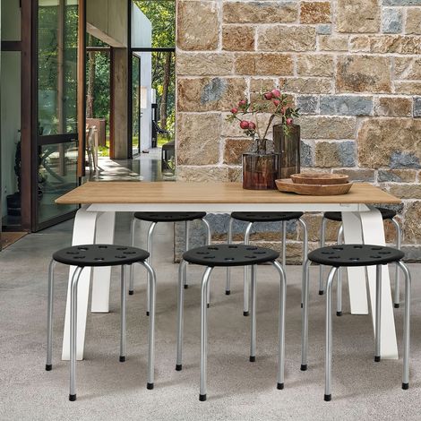 Tabourets Empilables 30 x 40,5 cm (Dia x H) Cadre en Métal Joint en Forme de X Stable pour Cuisine Bistro Gris Maison Chic (1/3)