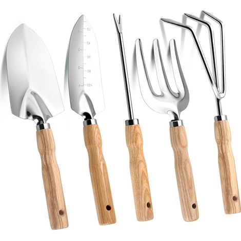 Holzgriff – Edelstahl – Gartengerät – für den Außenbereich – zum Anpflanzen von Gemüse – zum Blumenanbau – zum Jäten – Haushaltsgerät (1/4)