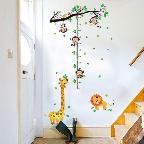 Stickers muraux Arbre avec animaux Singes Toise de croissance Stickers décoratifs Girafe Lion Décoration murale pour chambre d'enfant et chambre de bébé (1/5)