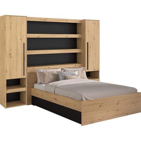 Letto a ponte 160 x 200 cm Con vani portaoggetti Con LED Naturale e nero - VARLY