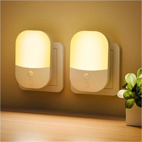 2 veilleuses à détecteur crépuscule 0.3W. 5 niveaux luminosité, modes ON/OFF/AUTO. Classe énergétique B. (1/5)