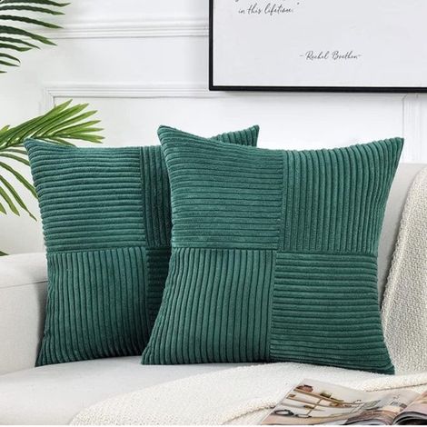 Lot de 2 housses de coussin décoratives pour canapé-lit, style rustique bohème, housse de coussin carrée en velours côtelé doux (55 x 55 cm) - Bleu canard (1/5)